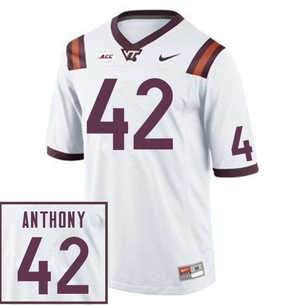 Men #42 Vincenzo Anthony Virginia Tech Hokies College Football Jerseys Sale-White - Click Image to Close